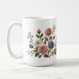 Rodnade & Blå Broderade Rosor Kaffemugg