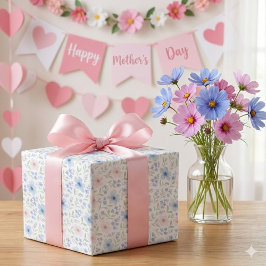 Rodnande Blått Akvarell Blommor Slår Ut Presentpapper