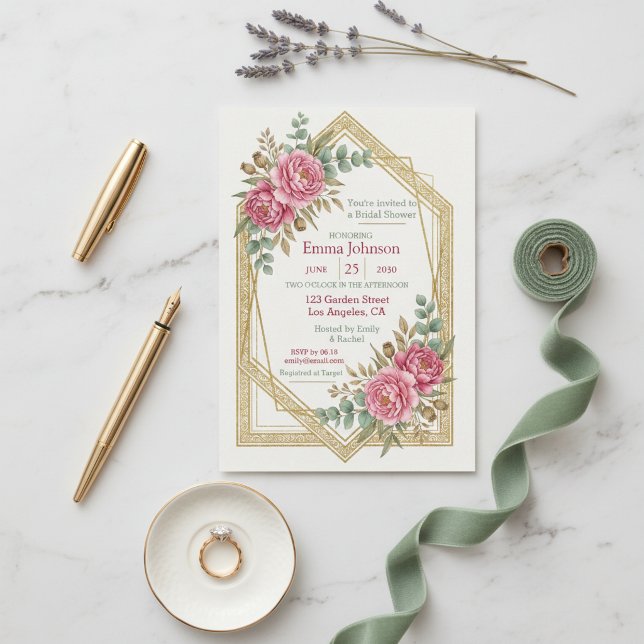 Rodnande Blommig Bröllopsfestinbjudan Inbjudningar (Blush Floral Bridal Shower Invitation)