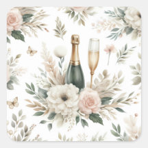 Rodnande Blommig Champagne Klistermärken