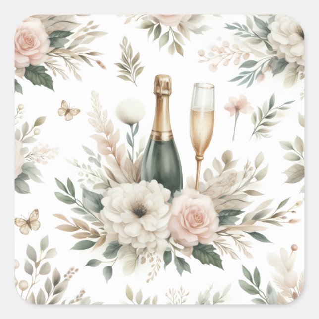 Rodnande Blommig Champagne Klistermärken (Framsida)