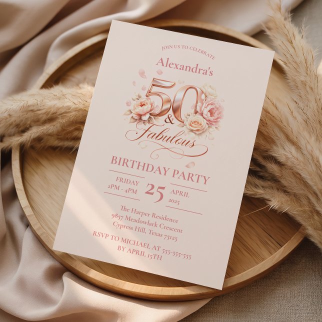Rodnande Blommig Elegant 50-årsfirande Inbjudningar (Skapare uppladdad)