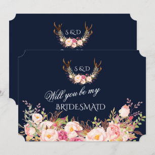 Rodnande Blommiga Horn Vil Du Vara Min Brudtjänste Inbjudningar