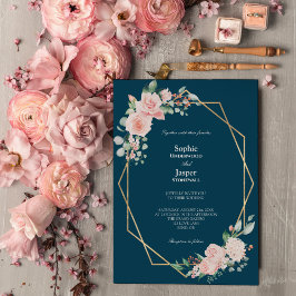Rodnande blommor Marin Enkel Bröllopsinbjudan Inbjudningar