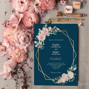 Rodnande blommor Marin Enkel Bröllopsinbjudan Inbjudningar