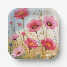 Rodnande Blommor | Rosa Blommig Äng Floral