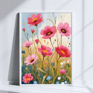Rodnande Blommor Rosa Blommig Äng Floral Poster