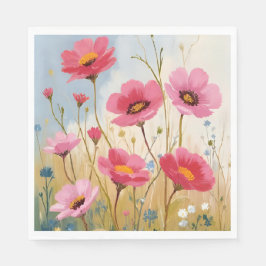 Rodnande Blomster | Rosa Blommig Äng Floral Pappersservett