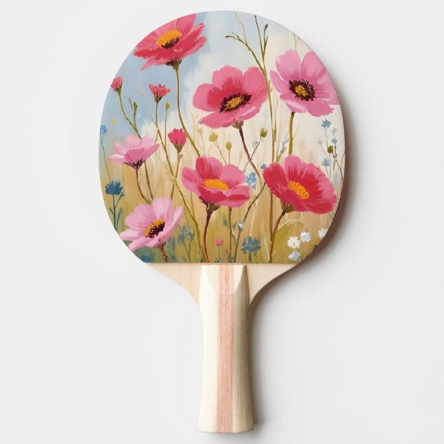 Rodnande Blomster | Rosa Blommig Äng Floral Pingisracket (Framsidan)