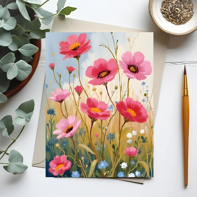 Rodnande Blomster | Rosa Blommor Äng Floral Vykort (Skapare uppladdad)