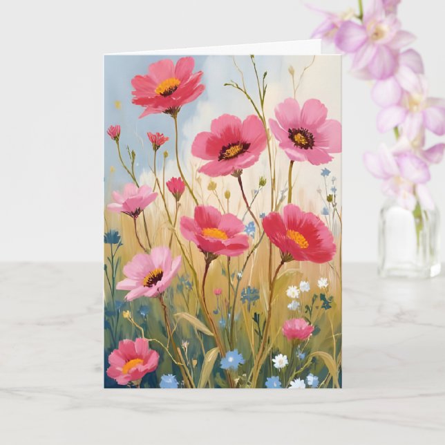 Rodnande Blomster | Rosa Blomsteräng Blommig Kort (Orkide)