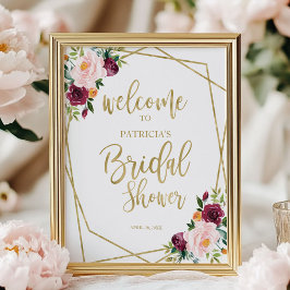 Rodnande Burgunder Blommig Bröllopsfest Välkommen Poster
