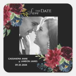 Rodnande Burgunder Foto Blommönstrat Elegant Akvar Fyrkantigt Klistermärke