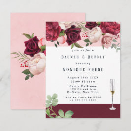 Rodnande Burgunder Peony Chic Brunch & Bubbly Inbj Inbjudningar