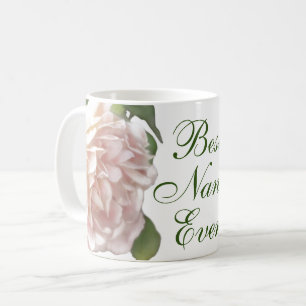 Rodnande elfenbensrosa persikofärgade blommande ro kaffemugg