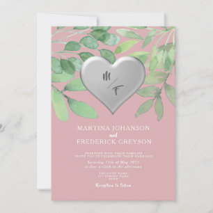 Rodnande Grön Monogram Hjärtformad Bröllopsinbjuda Inbjudningar