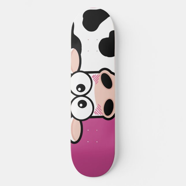 Rödnande ko på rosa skateboard bräda 20 cm (Framsida)