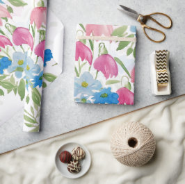 Rodnande Och Blå Vattenfärg Blommor Presentpapper