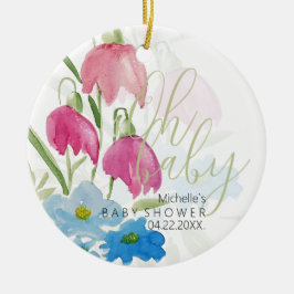 Rodnande Och Blå Vattenfärgblommor Julgransprydnad Keramik