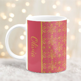 Rödnande och Guld Snöflingor Julmugg med Namn Kaffemugg