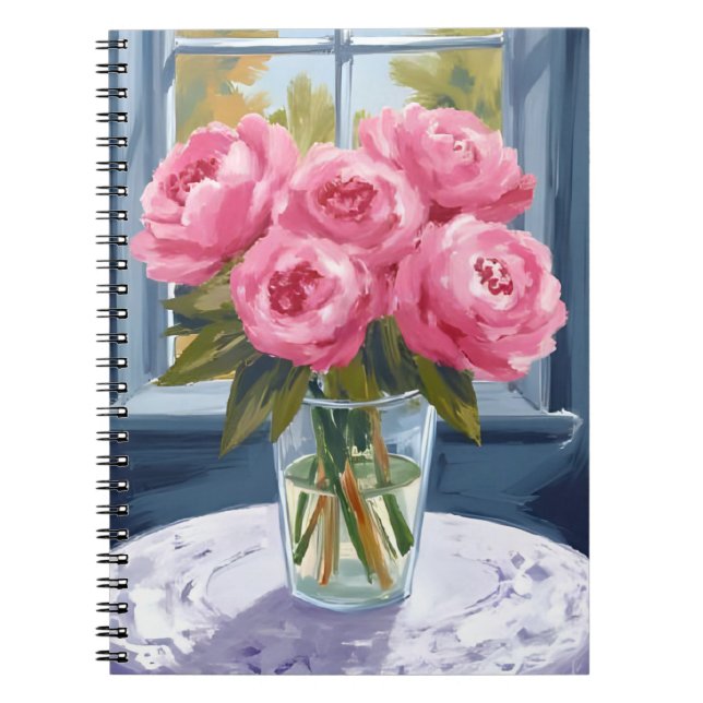 Rodnande Peonbukett | Rosa blommålning Anteckningsbok (Framsidan)