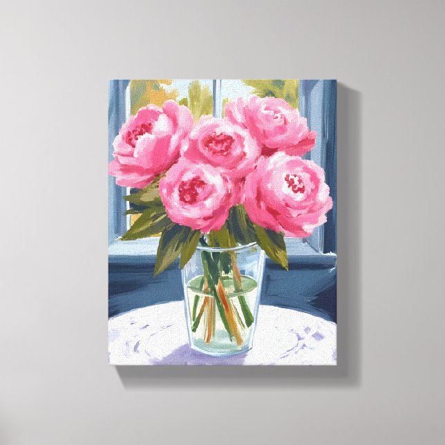 Rodnande Peonbukett | Rosa blommålning Canvastryck (Framsida)