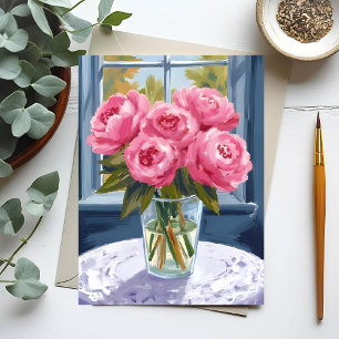 Rodnande Peonbukett   Rosa blommålning Vykort
