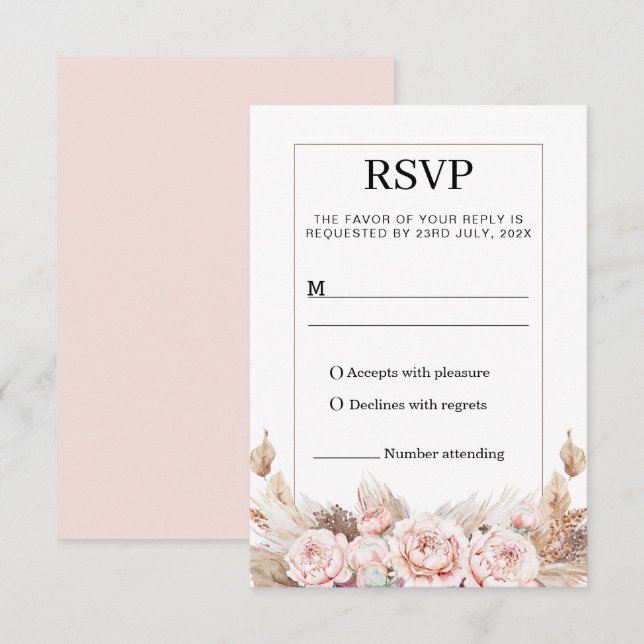 Rodnande Peonior Pampasgräs RSVP-svarskort OSA Kort (Fram/baksida)