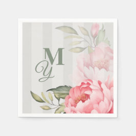 Rodnande Peony Bröllopsmonogram | Chic blommigt pa Pappersservett