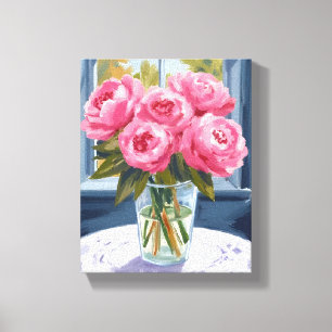 Rodnande Peonybukett   Rosa Blommamålning Canvastryck