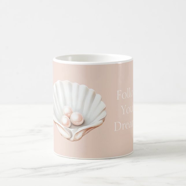 Rodnande persikorosa pärlor skal kaffemugg (Center)