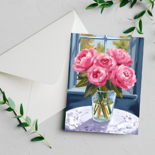 Rodnande Pionbukett Rosa Blommålning Kort