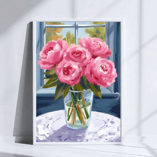 Rodnande Pionbukett Rosa Blommålning Poster