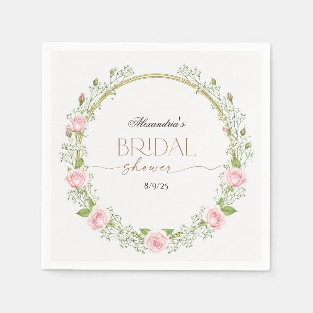 Rodnande Romans: Rosa Rosor & Gipskära Pappersservett (Framsidan)