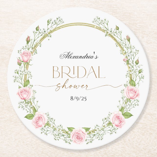 Rodnande Romans: Rosa Rosor & Gipskära Underlägg Papper Rund (Framsidan)