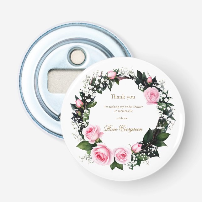 Rodnande Romantik: Rosa Ros Bröllopsdusch Tack Flasköppnare (Framsidan)