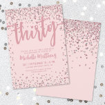 Rodnande Rosa 30-årsdag Inbjudningar<br><div class="desc">Vi presenterar en chic och festlig 30-års födelsedagsinbjudan, perfekt för att markera denna speciella milstolpe med stil. Den eleganta designen har en blandning av silverglittrande konfetti som ger en touch av kul och festlighet. Överst visas "Trettio" framträdande i fet kalligrafi, som sätter tonen för en oförglömlig firande. Texten kombinerar script-...</div>