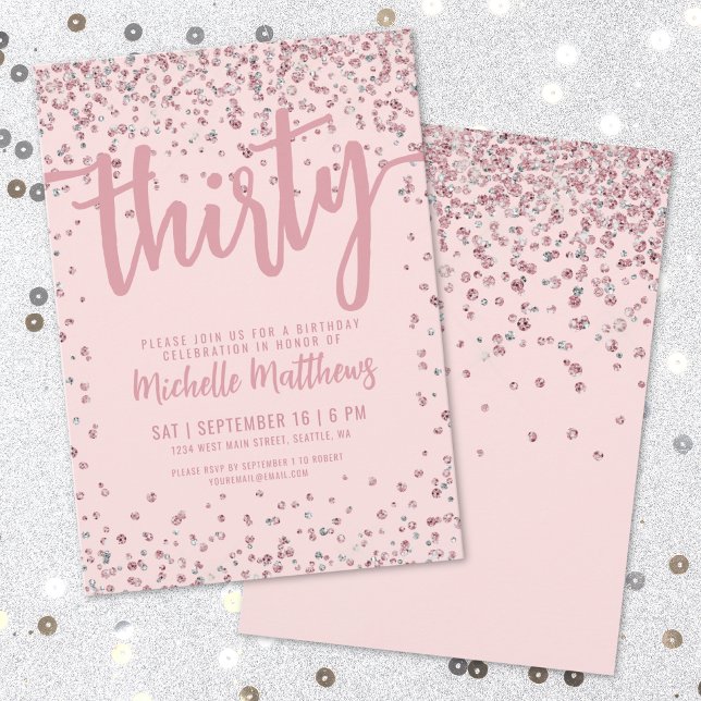 Rodnande Rosa 30-årsdag Inbjudningar (Blush Pink 30th Birthday Invitation)