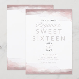 Rodnande Rosa Akvarell Modern Chic Sweet 16 Inbjudningar
