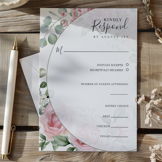 Rodnande Rosa Blommig Akvarell Bröllop OSA Kort (Blush Pink Floral Watercolor Wedding RSVP Card)