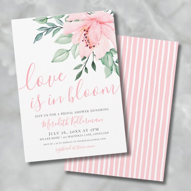 Rodnande Rosa Blommig Kärlek Är I Knopp Bröllopsfe Inbjudningar (Blush Pink Floral Love Is In Bloom Bridal Shower Invitation)