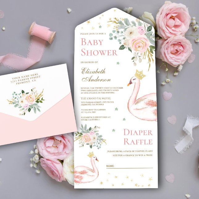 Rodnande Rosa Blommig Svan Prinsessa Bebis Shower (Skapare uppladdad)