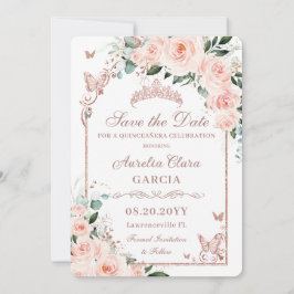 Rodnande Rosa Blommig Sweet 16 Rosa Guld Quinceañe Spara Datumet
