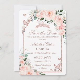Rodnande Rosa Blommig Sweet 16 Rosa Guld Quinceañe Spara Datumet