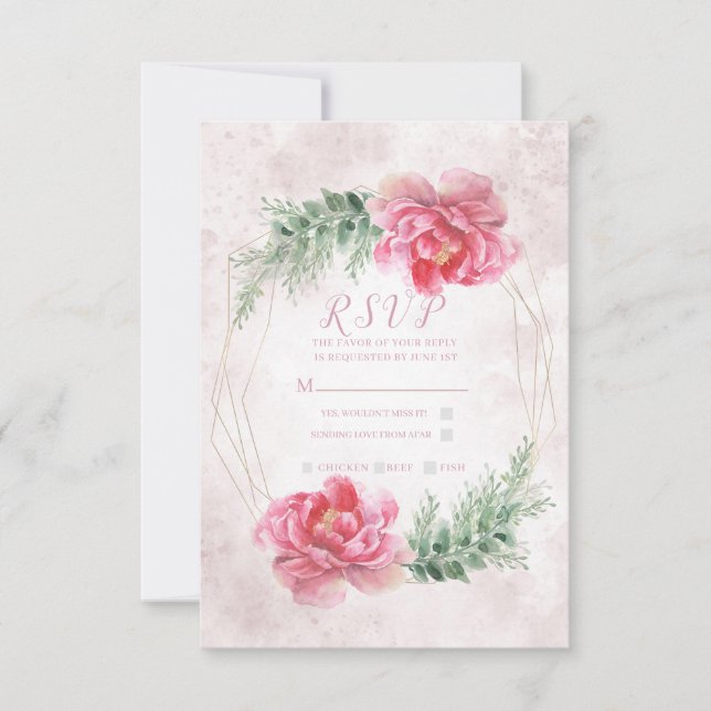 Rodnande Rosa Blommor Grönska Akvarell Bröllop RSV OSA Kort (Framsida)
