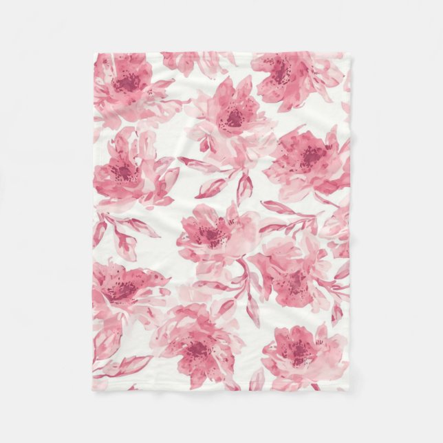Rodnande Rosa Blommor Vattenfärg Målad Luftig Blom Fleecefilt (Framsidan)