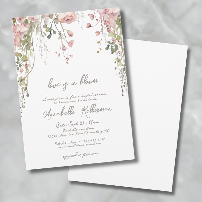 Rodnande Rosa Botanisk Vildblomma Bröllopsdusch Inbjudningar (Blush Pink Botanical Wildflower Bridal Shower Invitation)