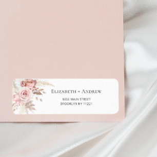 Rodnande Rosa Dammrosa Blommig Returadress Etikett