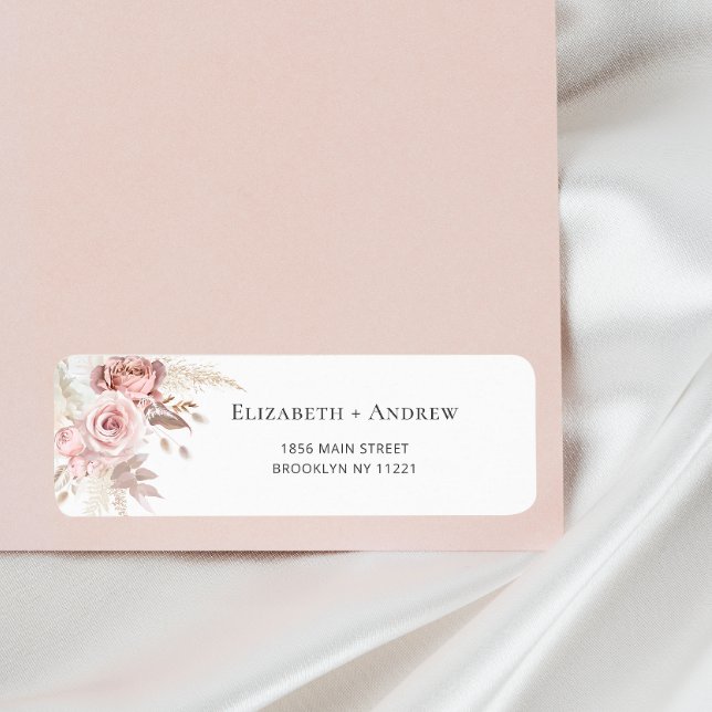 Rodnande Rosa Dammrosa Blommig Returadress Etikett (Skapare uppladdad)