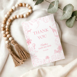 Rodnande Rosa Djungelsafari Djur Baby Shower Tack Kort